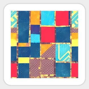 Abstract fabric patchwork, colorful, gold, geometrical,seammless patterns Sticker